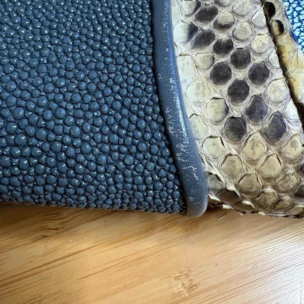 Khirma Eliazov Scalloped Clutch featuring stingray and python panels